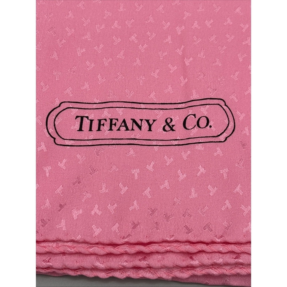 Vintage Tiffany Co Pink Silk Scarf‎ with T Pattern Made in Italy Box 35"